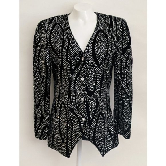 Ricky Lang for Nuit Vintage Women's Black/Silver Embellished Blazer - Picture 3 of 13